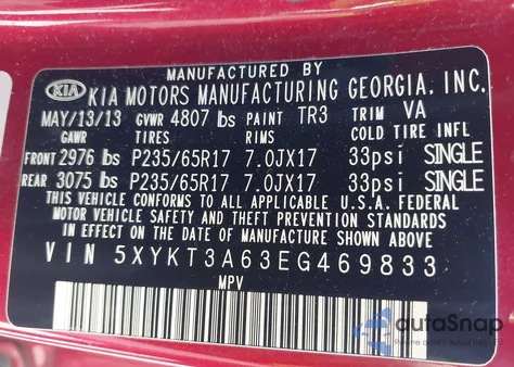 2014 Kia Sorento Lx z USA, uszkodzony, nr VIN 5XYKT3A63EG469833